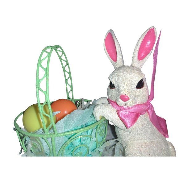 Easter Rabbit with Wire Basket  Tabletop Decor Centerpiece - Picture 9 of 10